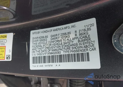 2021 Honda Accord Lx z USA, uszkodzony, nr VIN 1HGCV1F1XMA020083